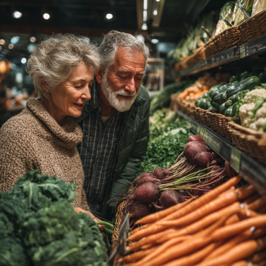 Літня пара готує здорову їжу разом
